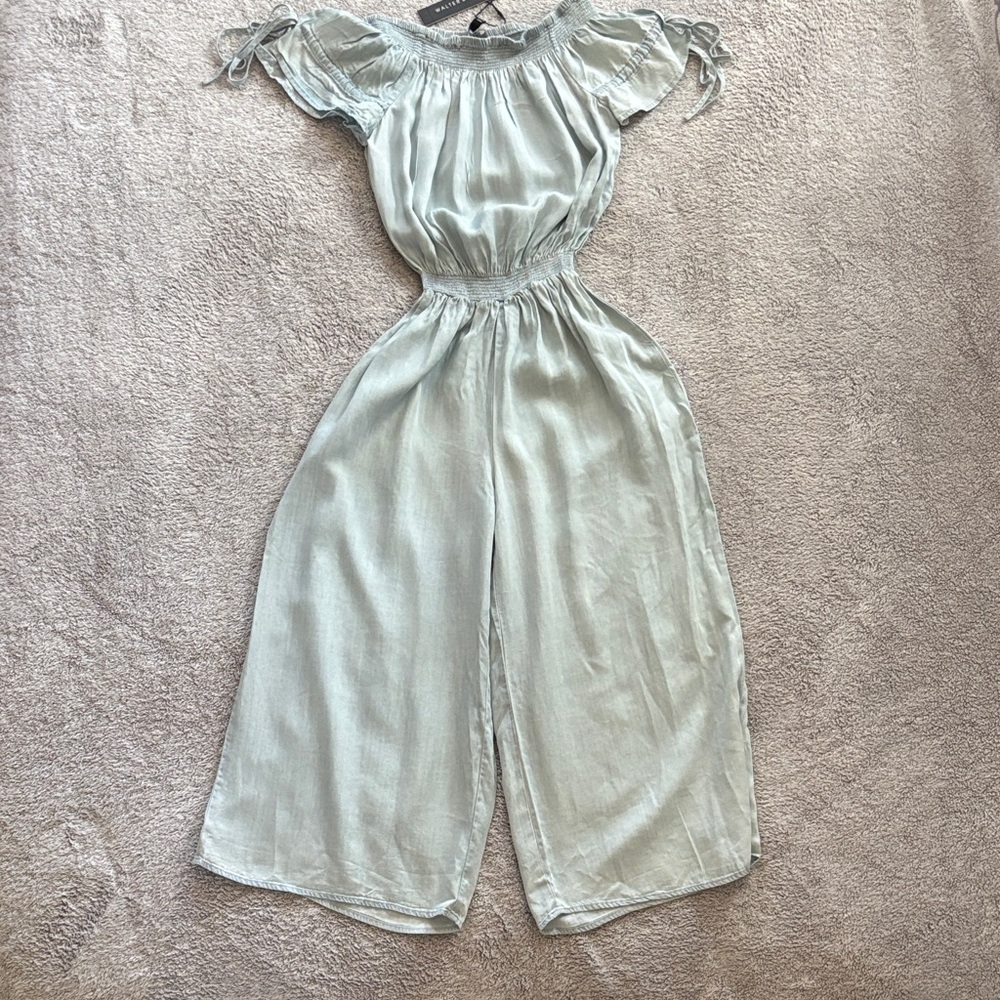 Walter Baker Light Gray Off-Shoulder wide leg Jumpsuit